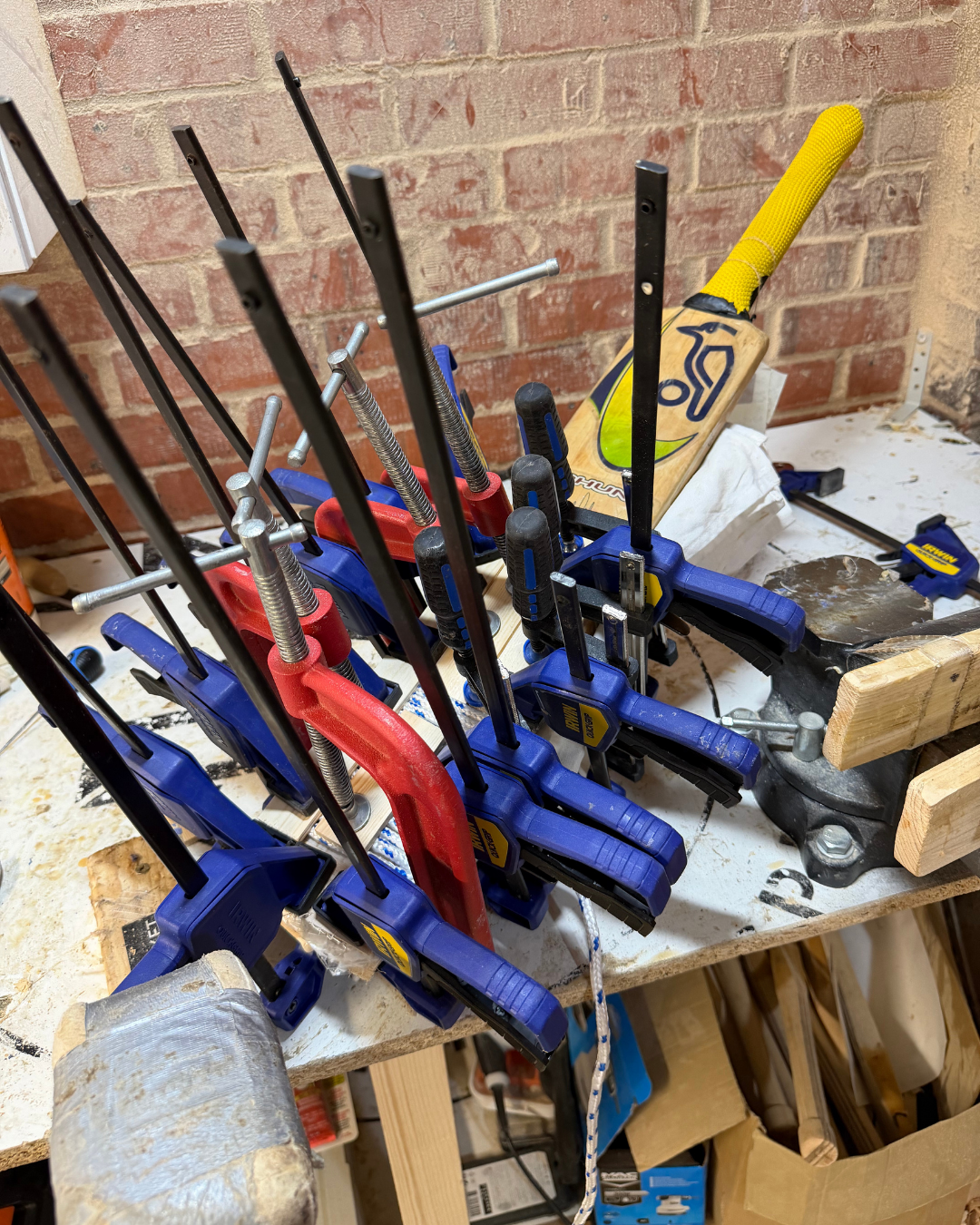 Cricket bat repair work in the 4D Cricket workshop