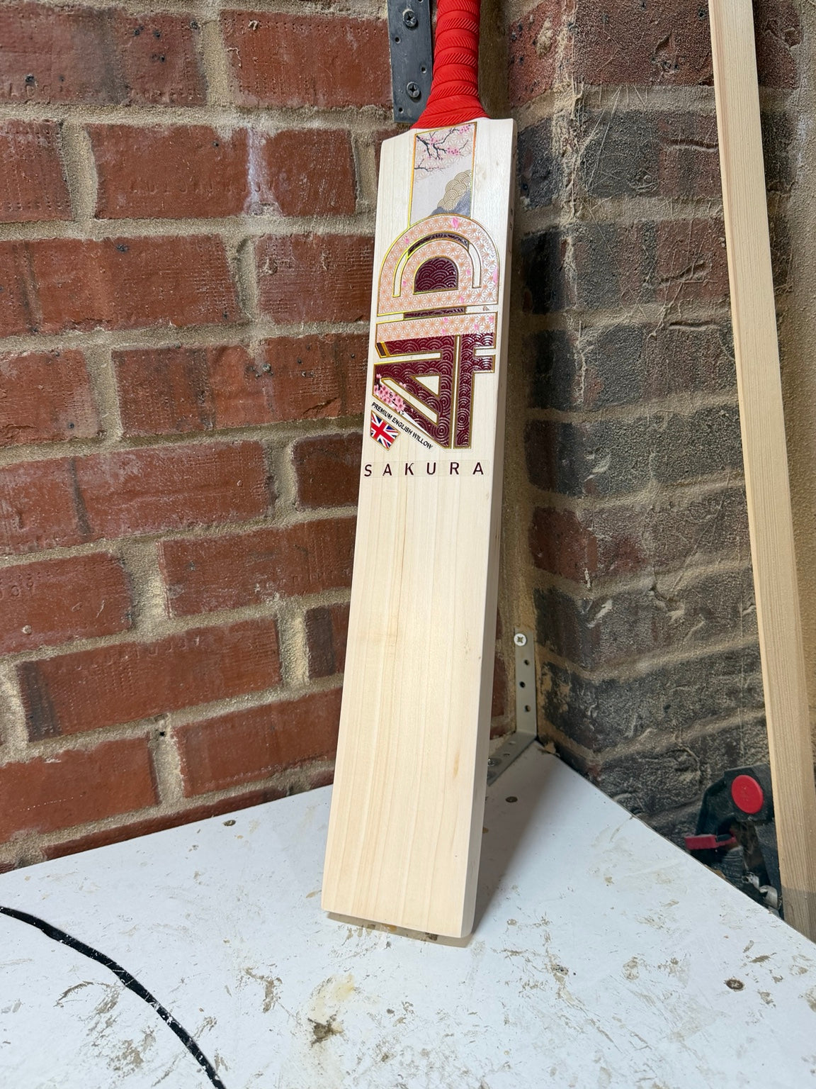 4D Sakura #5J002 Size 5 Grade 2 English willow cricket bat standing front view