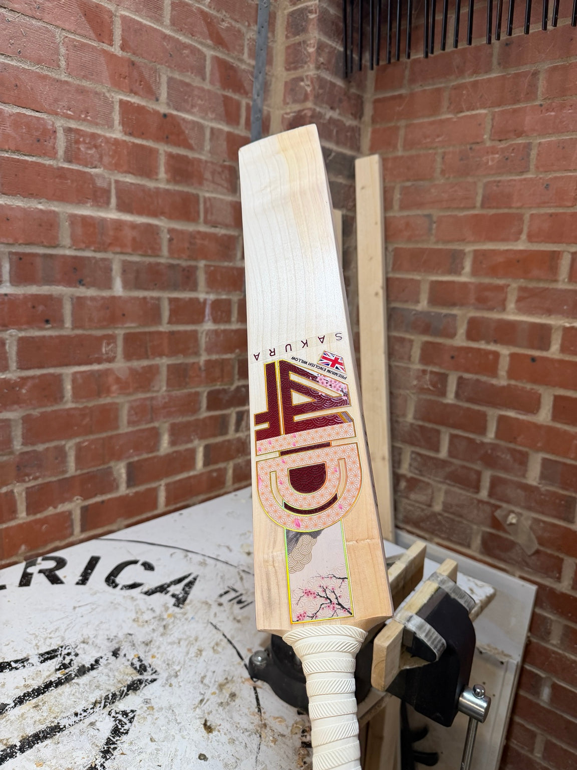 4D Sakura #6J002 Size 6 Grade 1 English willow cricket bat front angle