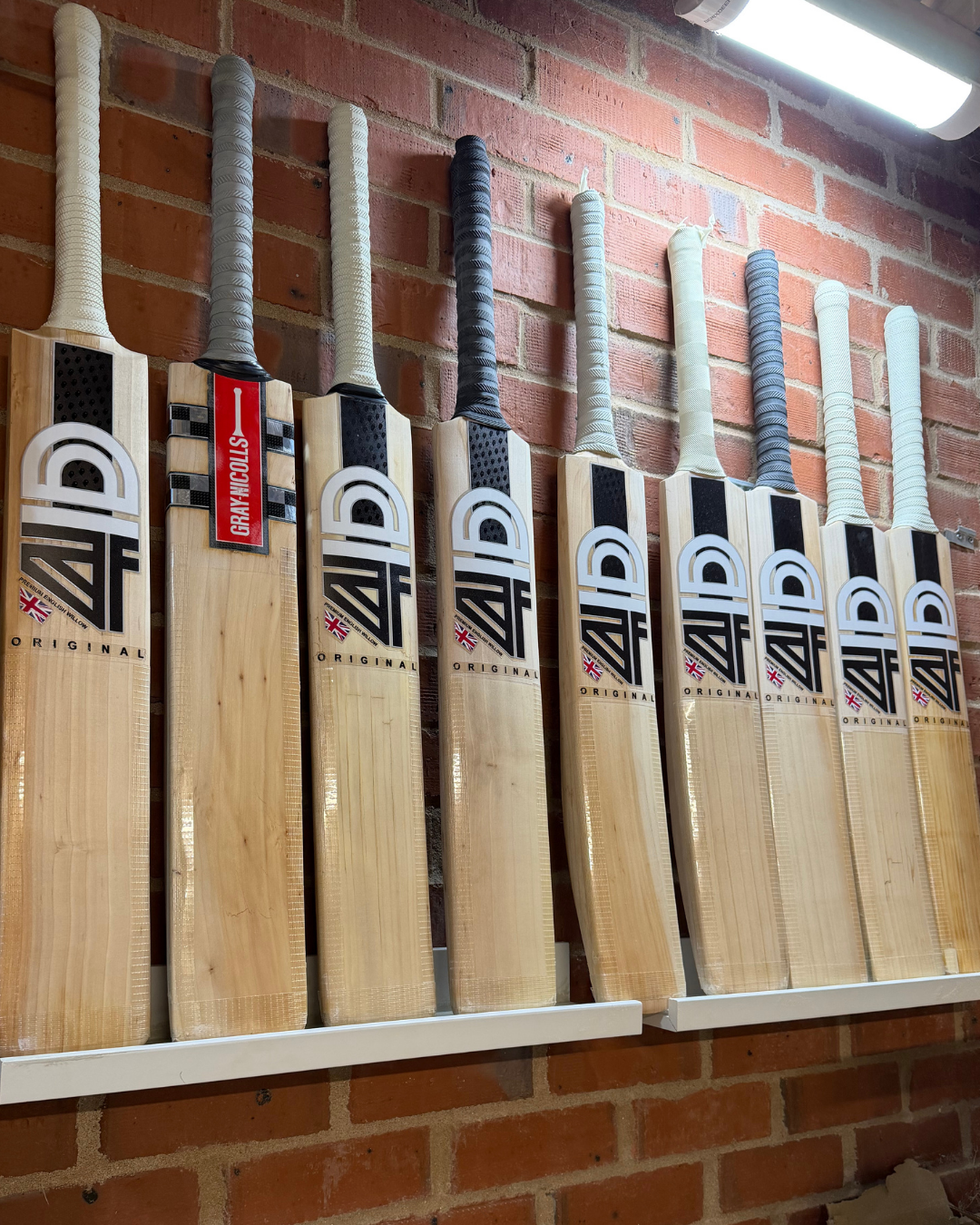 4D Cricket bats lined up in the workshop
