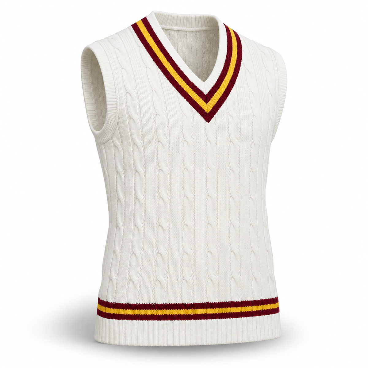 Custom Cricket Sleeveless Cable Knit Jumper