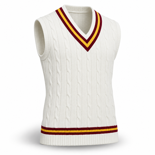 Custom Cricket Sleeveless Cable Knit Jumper – product view 1