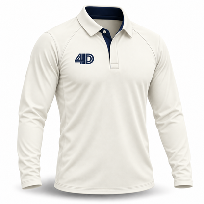 Custom Cricket White Long Sleeve Playing Shirt – product view 1